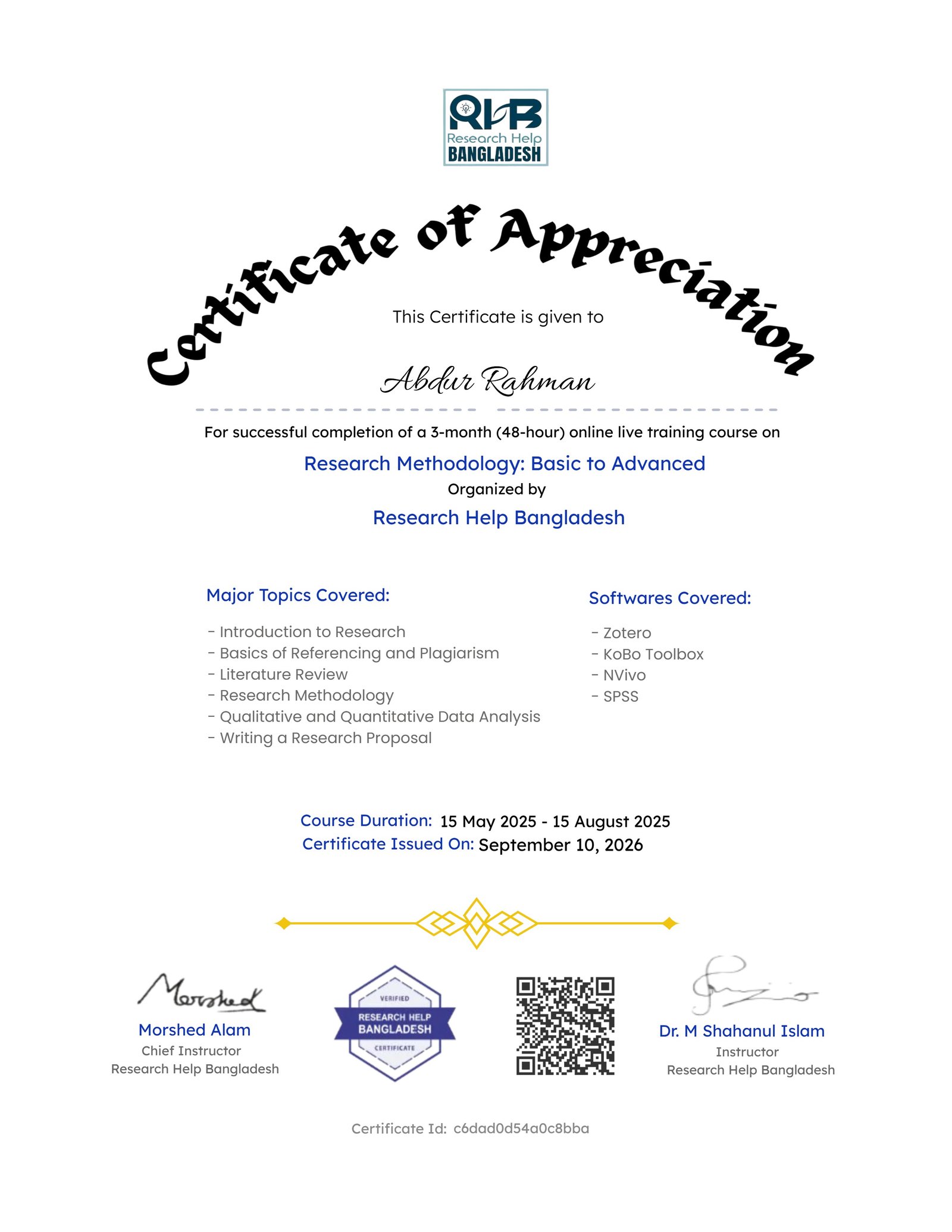 Research Course: Beginning to Advance (29th Batch)